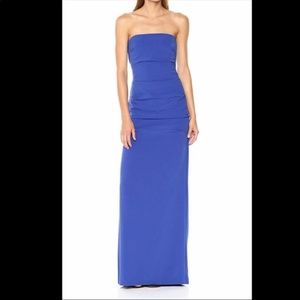 Nicole Miller Strapless Silk Blue Evening Gown